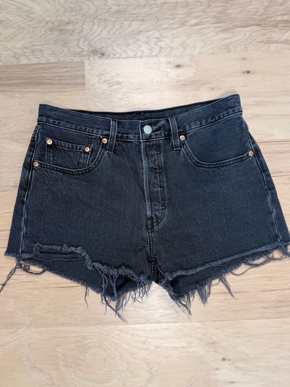 Levi’s 501 Original Women’s High-Rise Black Frayed Denim Shorts